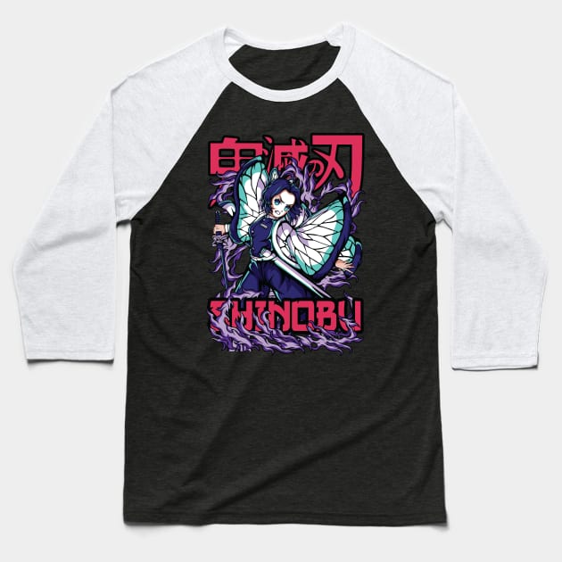 Benevolent Blossoms: Shinobu Kocho Design 02 Baseball T-Shirt by OtakuAnimePH